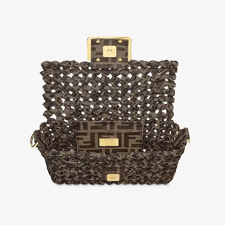 Affordable Mini Fendi In Coffee Bag Interlace Fabric Baguette 0630